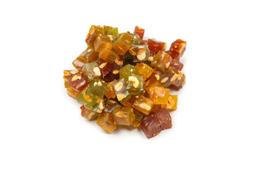 Turkish traditional delight with nuts isolated on white background.