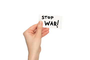 Stop war text on a card isolated on a white background.