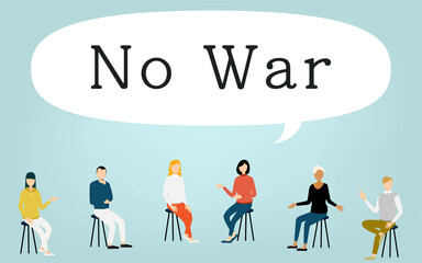 反戦、戦争反対のイメージ、「No War」について話し合う人たち