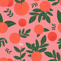 seamless pattern with oranges on pink background