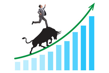 Businessman in illustration of bullish market