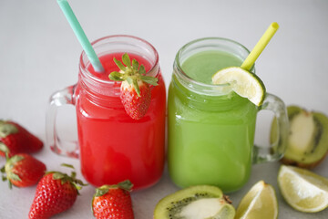 Strawberry juice and kiwi and green lime juice smoothie
