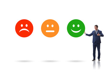 Illustration of customer feedback with faces and businessman