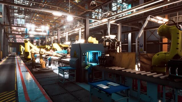 Automobile assembly line production in car factory