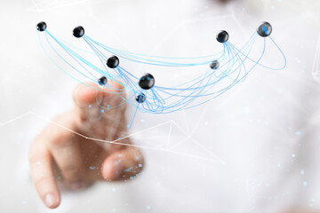 Global network. Blockchain. 3D illustration. Neural networks and artificial intelligence. Abstract