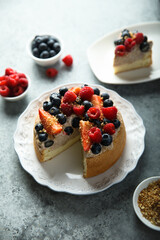 Homemade berry cake with cream filling