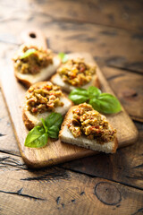 Homemade bruschetta with olive tapenade