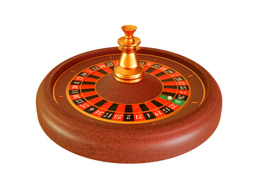 Casino roulette wheel isolated on white background. Realistic casino roulette table. White ball on green color number zero. Gambling concept design. 3d rendering  illustration. 