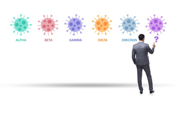 Concept of new covid 19 variants with businessman