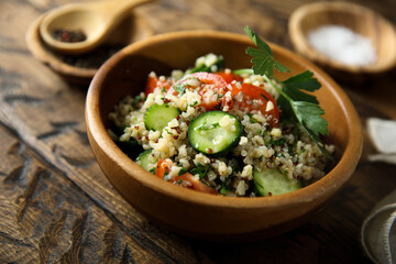 Homemade vegetable salad with quinoa