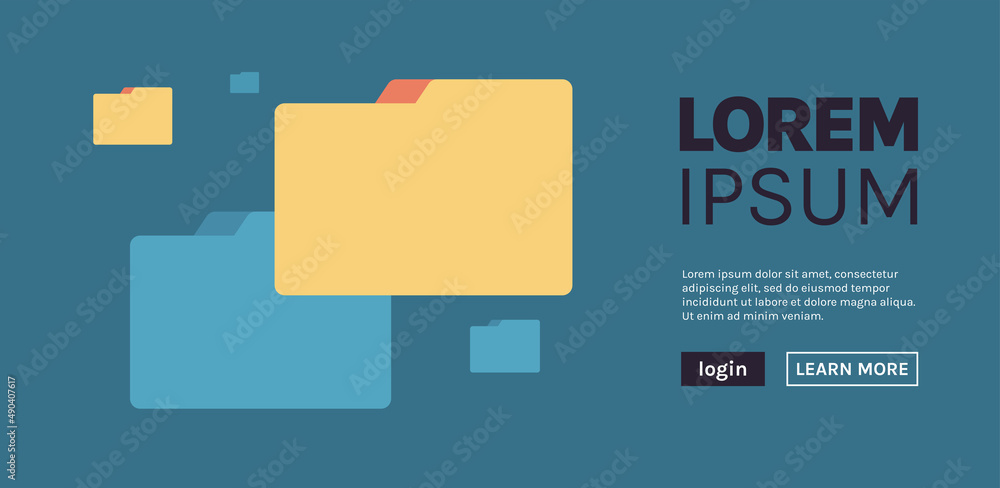 Poster file and folder with web homepage flat vector illustration.