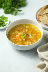 Traditional pea soup with smoked bacon	