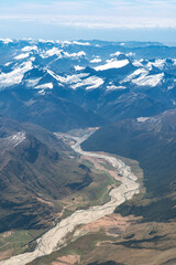 Ariel View of the Southern Alps and Valley in the South Island of New Zealand in Summer
