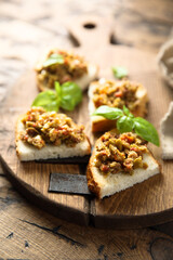 Homemade bruschetta with olive tapenade