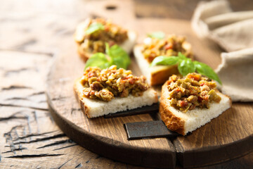 Homemade bruschetta with olive tapenade