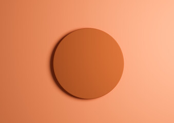 3D illustration of a bright orange circle podium or stand top view flat lay product display minimal, simple light, pastel orange background with copy space for text 