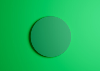 3D illustration of a bright green circle podium or stand top view flat lay product display minimal, simple mint green background with copy space for text 