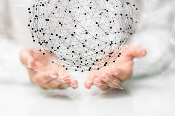 Neural network 3D illustration. Big data and cybersecurity