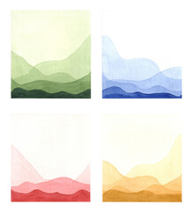Abstract landscapes, mountains. Modern print set. Watercolor wall art for posters. 