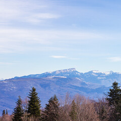 winter, mountain panorama, snow-covered forest and outdoor walks...