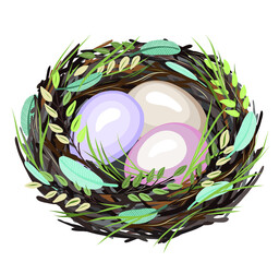 Easter. Eggs in a basket or nest. Vector illustration