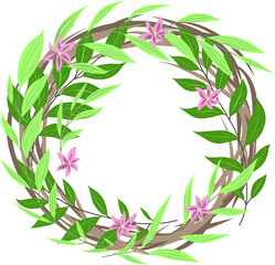 Flower wreath. Vector illustration. Pink flowers