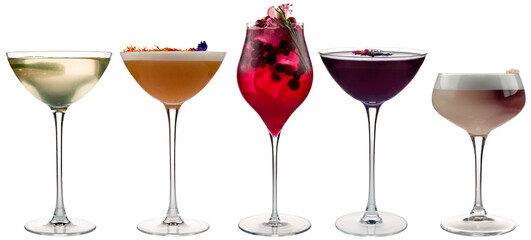 Set of cocktails isolated on white