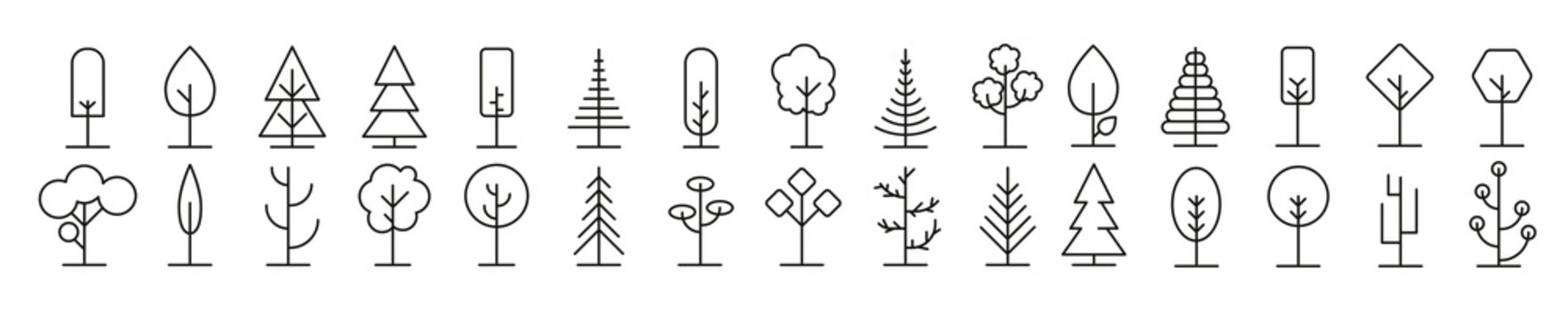 Tree icons and forest line icon. Vector illustration
