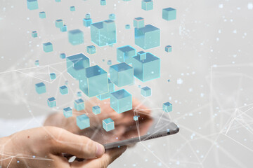 abstract lines with dots over dark background.