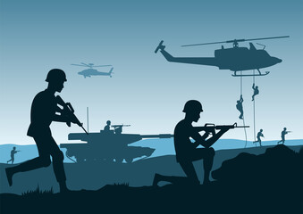Background of war in situation of the battle ready to attack,vector illustration - obrazy, fototapety, plakaty