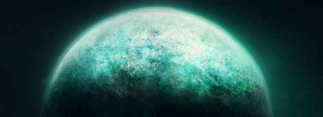 Green planet in space.