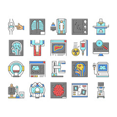 Radiology Equipment Collection Icons Set Vector Illustration .