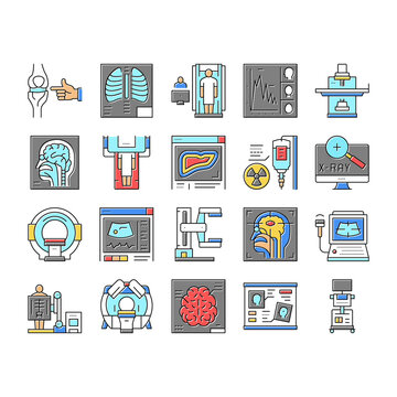 Radiology Equipment Collection Icons Set Vector Illustration .