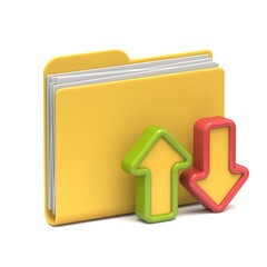 Yellow folder icon Upload and download concept 3D