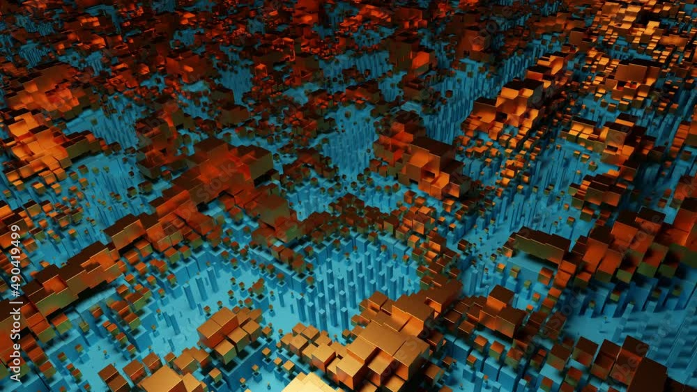 Poster cyber field with 3d wave squares. design. field with squares oscillating on surface. squares rise in