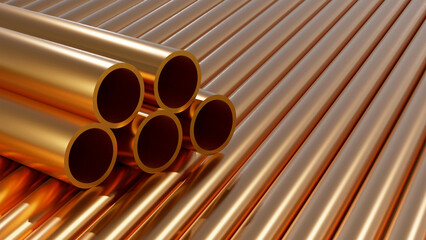 Group, set of simple new high quality shiny copper tubing copper plumbing heating system pipes,...