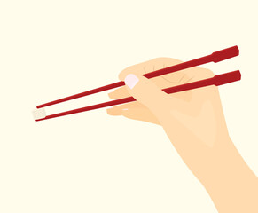 hand holding tofu with chopsticks  -vector illustration