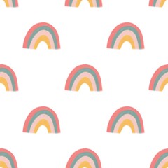 Hand draw rainbows seamless pattern. Positive print Illustration for baby textile, print, nursery decor, children decoration, kids room.