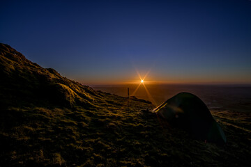 Wild camping sunset and nightscape images on Slemish Mountain, Ballymena, County Antrim, Northern Ireland