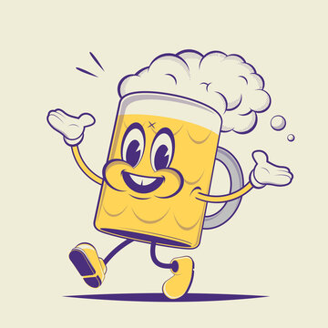 happy walking retro cartoon beer
