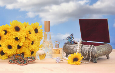 Ring With Yellow Flowers and Jewelry Box