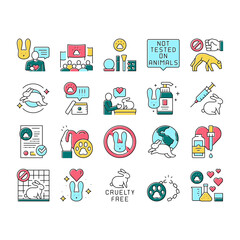 Cruelty Free Animals Collection Icons Set Vector .