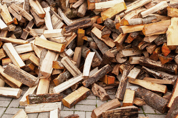 Background in the form of firewood chopped for heating the house.
