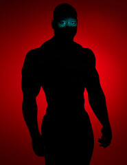 I see you looking. Shot of an unrecognizable man standing alone and posing against a red background in the studio.