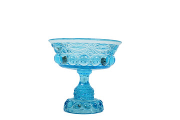 Antique Blue Glass Bowl With Swirl Pattern