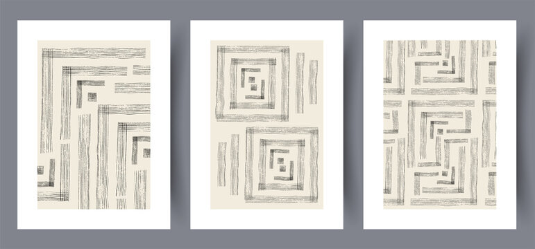 Printable wall art vector poster set. Hand drawn minimalism design for scandinavian interior.