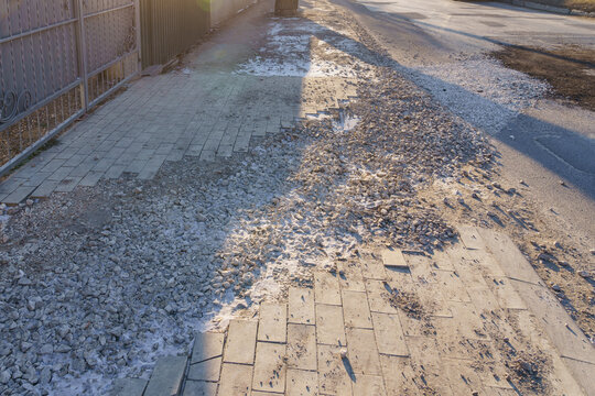 Bad Broken Sidewalks. Background With Copy Space For Text