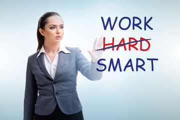 Businesswoman in working smart not hard concept