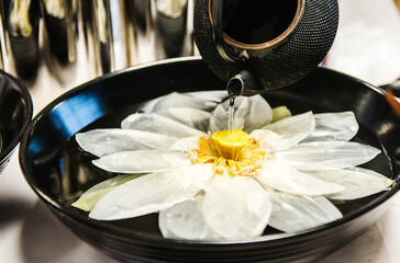 Lotus leaf tea being brewed