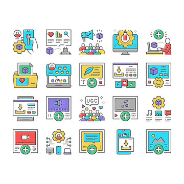 User Generated Content Collection Icons Set Vector .